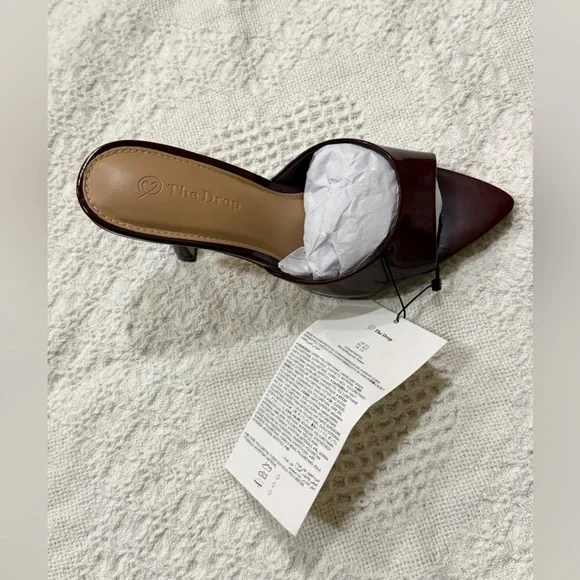 NIB Women’s The Drop Mandy Patent Mules Slipon Heels Burgundy 5.5/8.5/9.5 - Picture 4 of 8